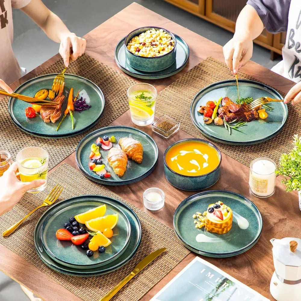 Starry Stoneware Dinnerware Set For 4 Dishwasher Safe