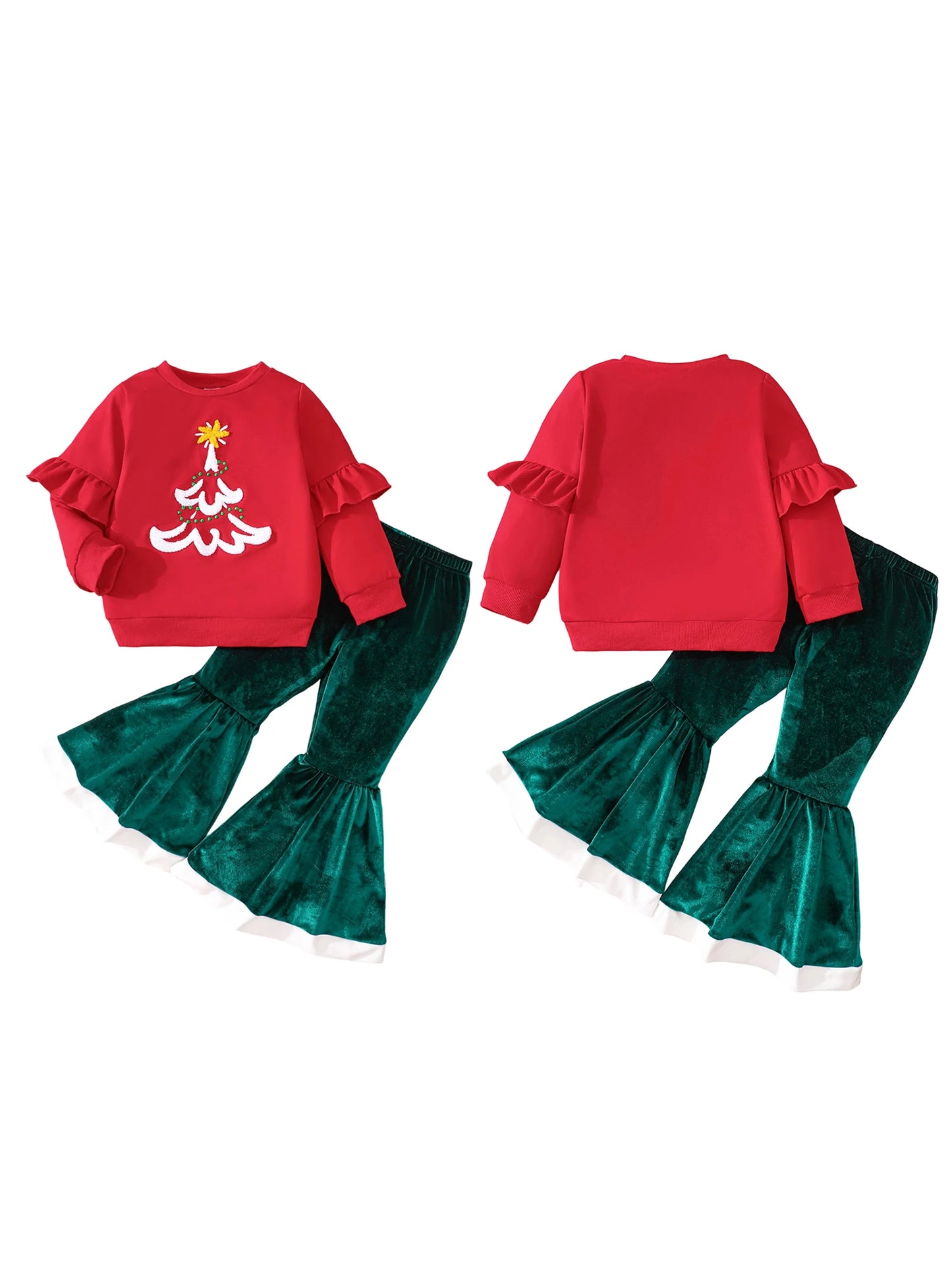 CN Guangdong Yuletide ApparelBundle Set With EmbroideredTreeSweatshirtPantsForKids