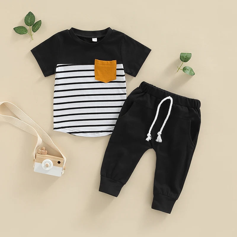 CatheryCN Baby Boys 2 Piece Striped Short Sleeve Set Pants