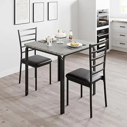 Modern Dining Set For Two With Metal Frame Wood Top