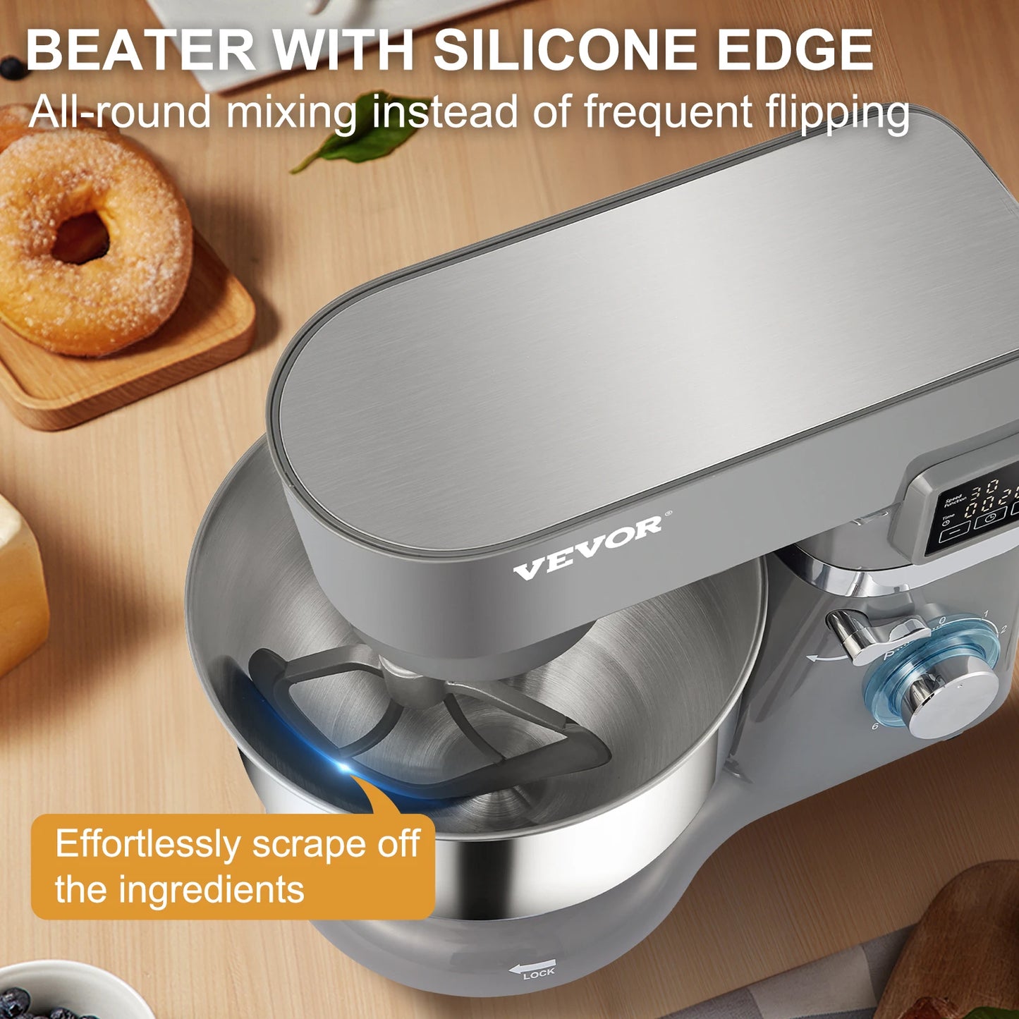 VEVOR Electric Stand Mixer 6 Speed LCD Panel Stainless