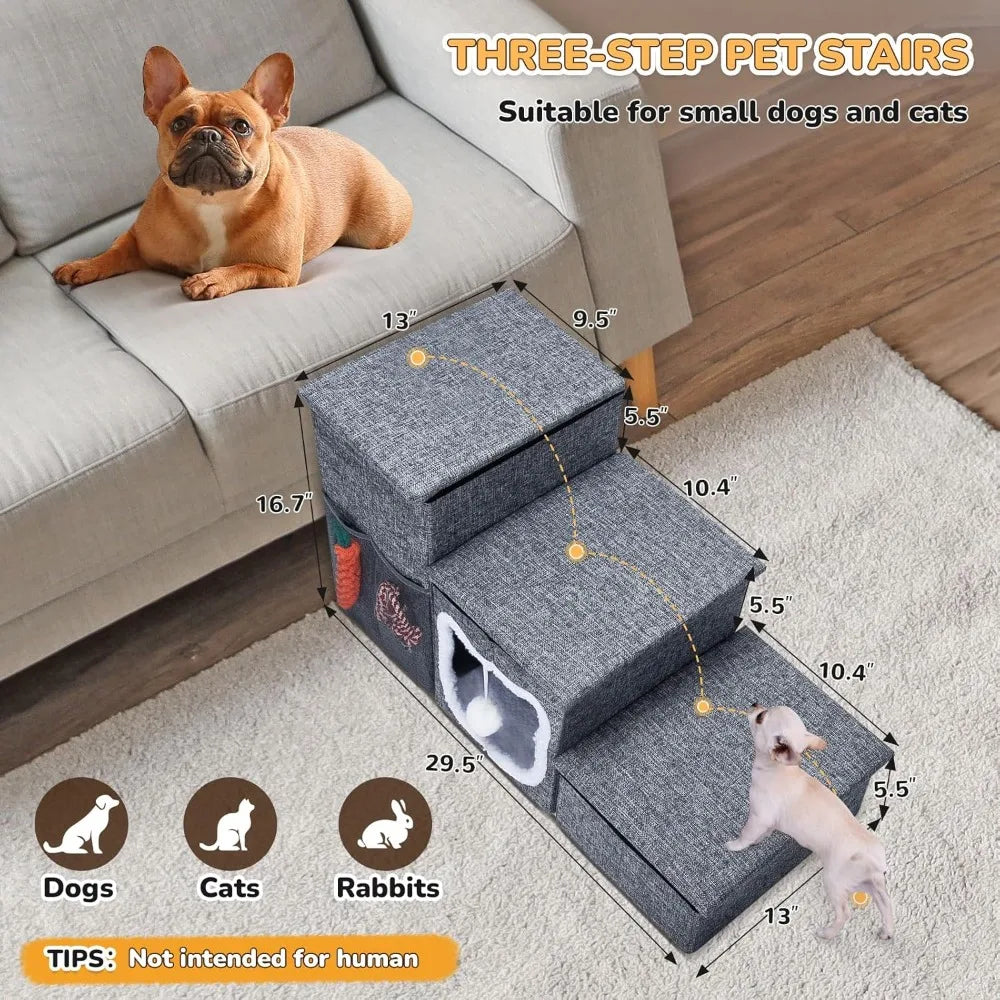 Bilibrara Foldable Dog Stairs Non Slip 3 Step Pet Steps