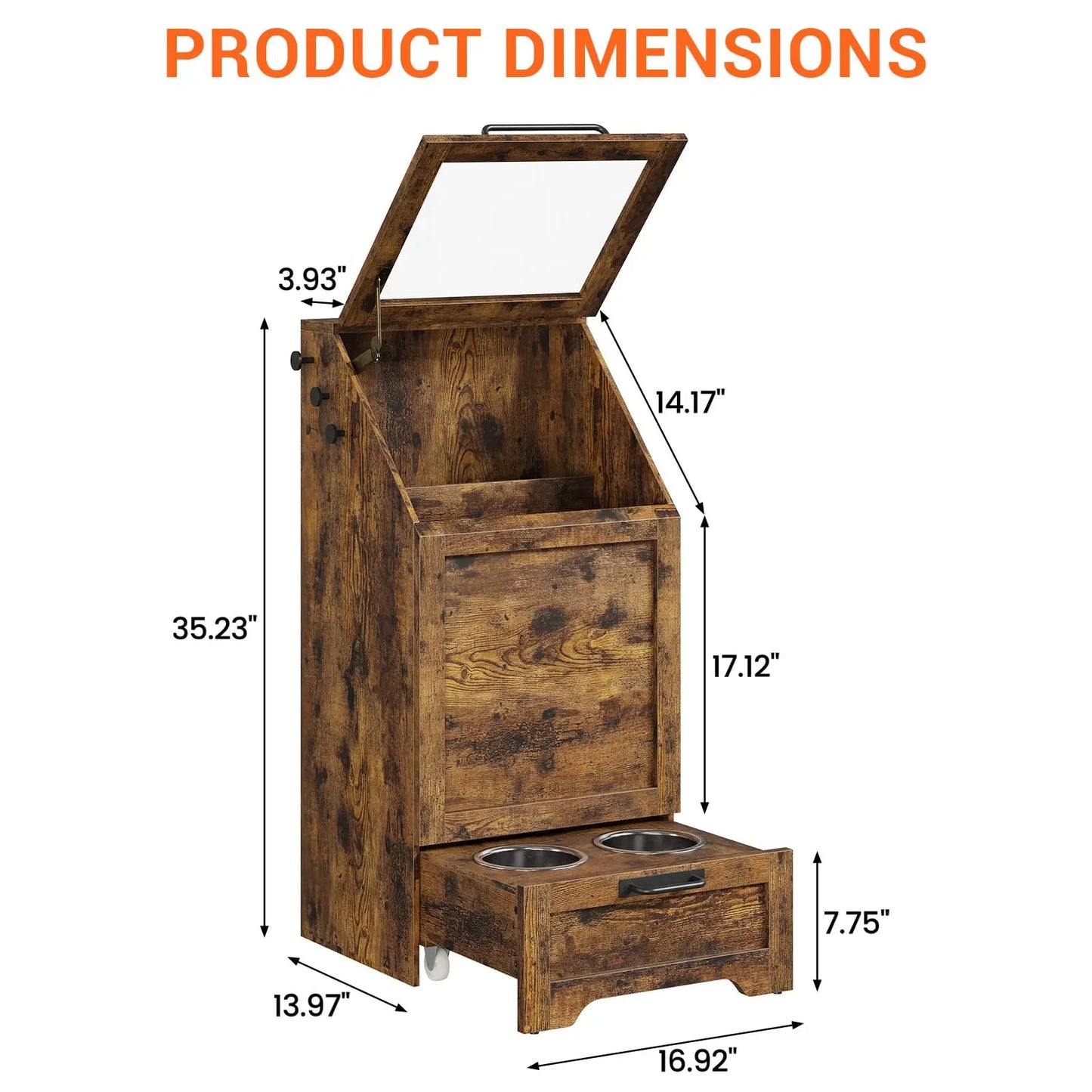 Dog Food Storage Cabinet With Flip Top And Leash Hooks