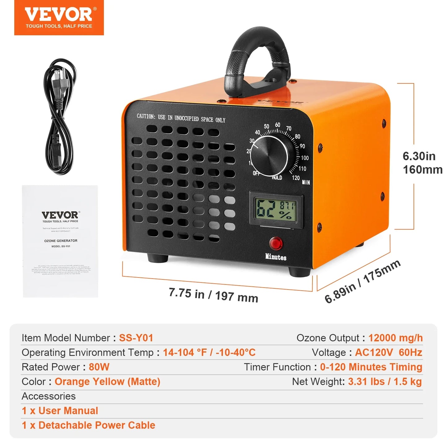 Vevor Ozone Generator 36000 Mg Per Hour FormaldehydeRemover