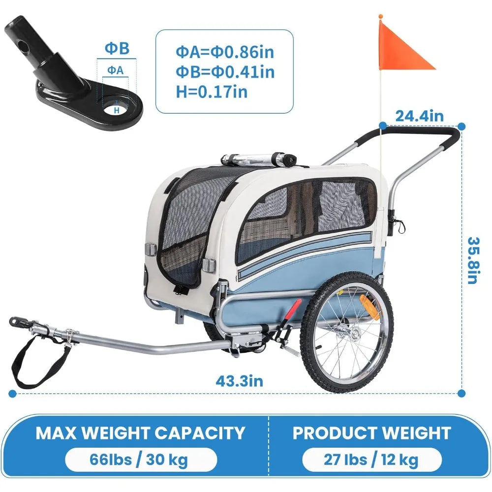 2 in 1 Pet Bicycle Trailer and Stroller Carrier for Pets