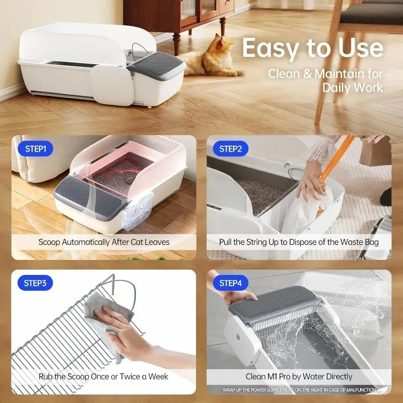 VOFORD Automatic Smart Cat Litter Box Self-Cleaning Semi-Enclosed Litter Tray For Large Cats