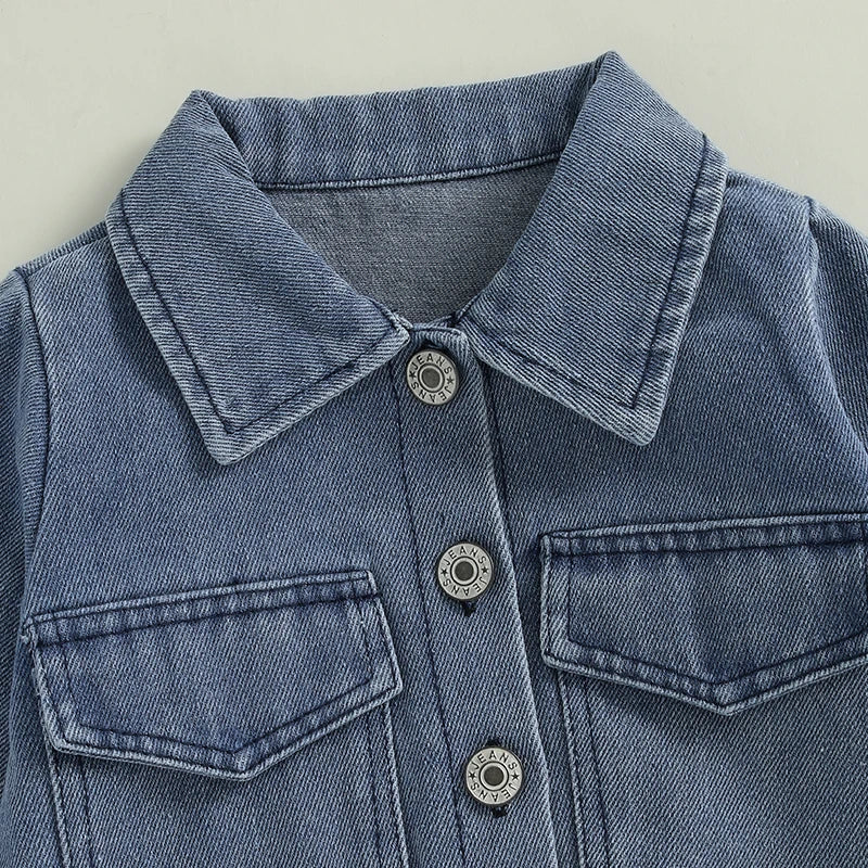Pudcoco Kids Denim Jacket With Embroidered Patchwork Detail