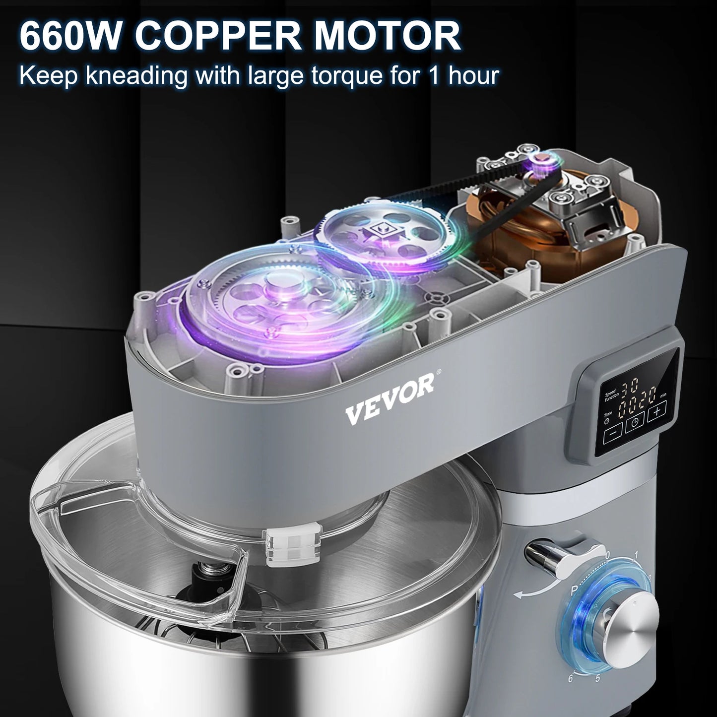 VEVOR Electric Stand Mixer 6 Speed LCD Panel Stainless