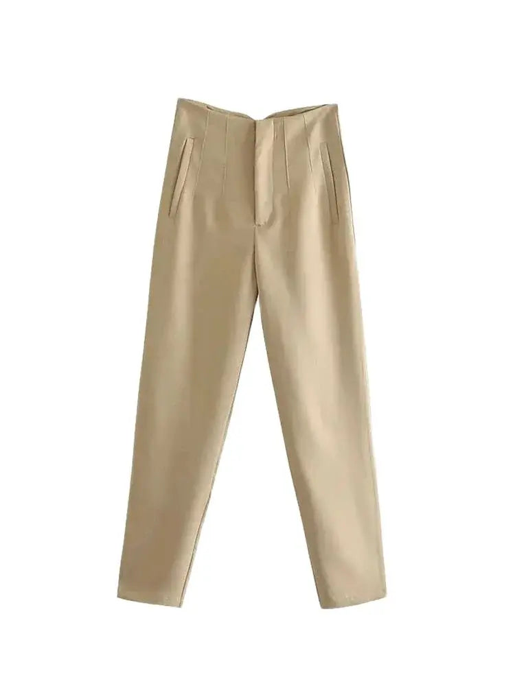 TRZA Women Office Wear Pants With Seam Detail High Waist