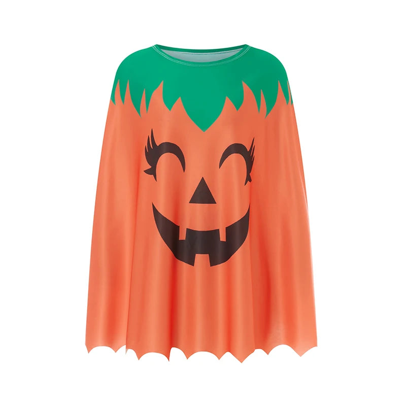 Spooky Pumpkin Witch Costume Cloak Cape for Kids and Adults