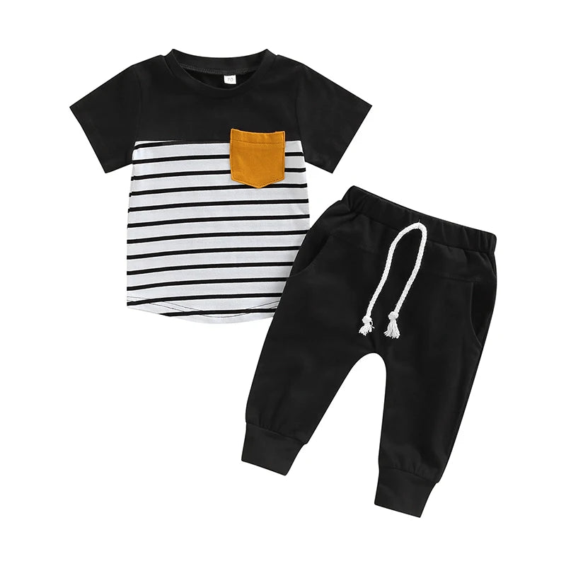 CatheryCN Baby Boys 2 Piece Striped Short Sleeve Set Pants