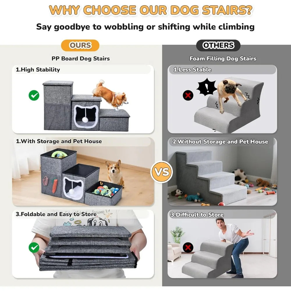 Bilibrara Foldable Dog Stairs Non Slip 3 Step Pet Steps