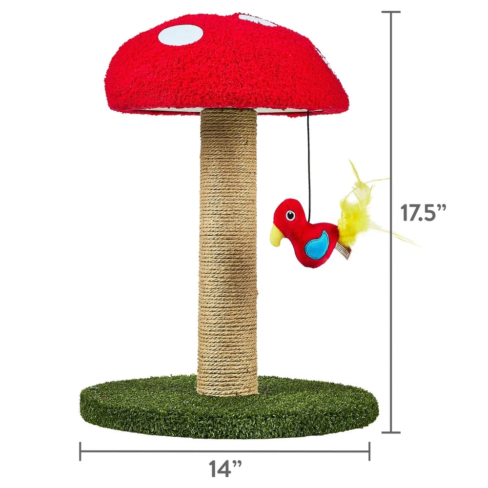 DUTRIEUX Jute Mushroom Cat Scratching Post with Bird Toy