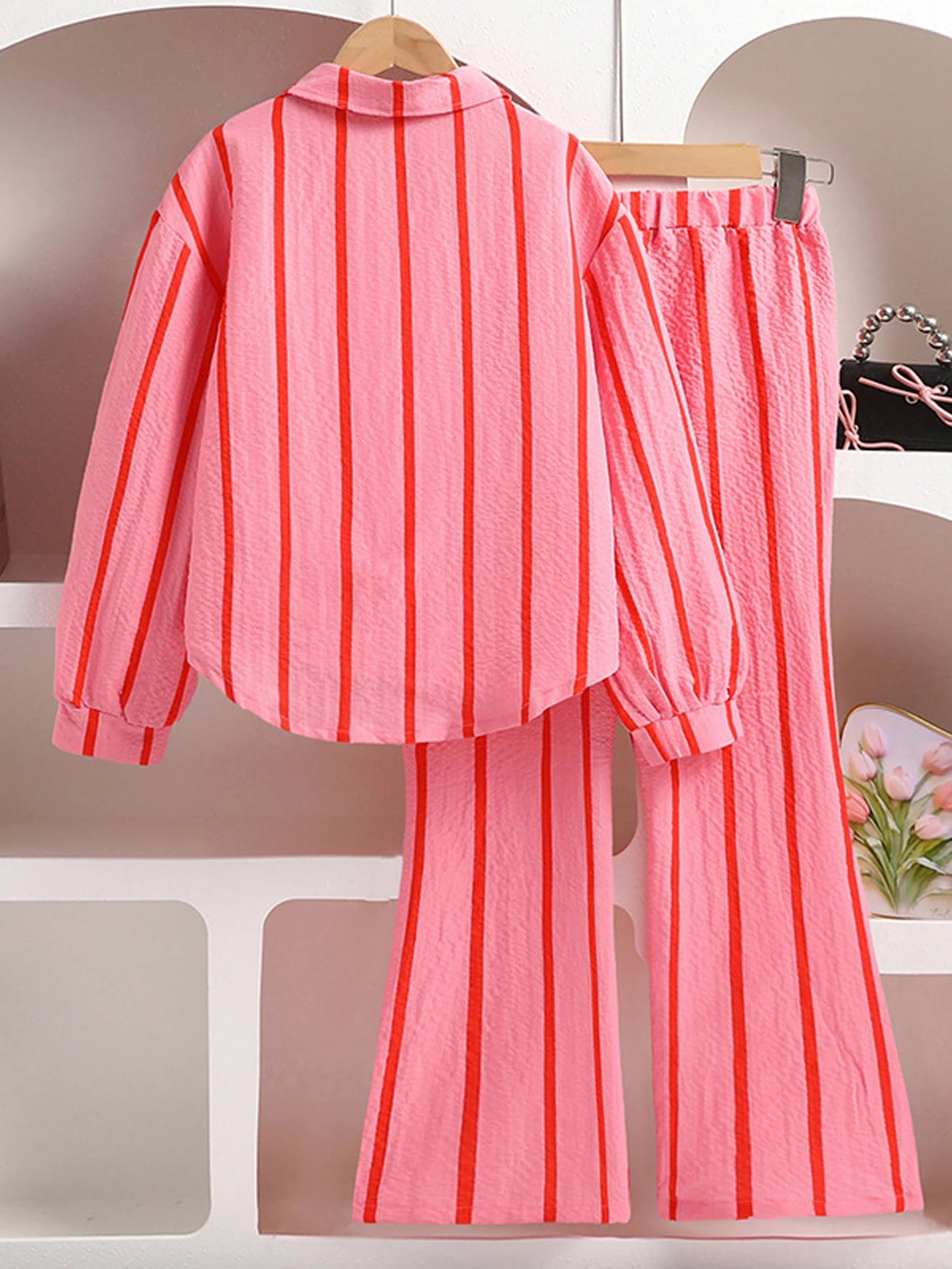Girls 2 Piece Fall Outfit Set Long Sleeve Striped Top Pants