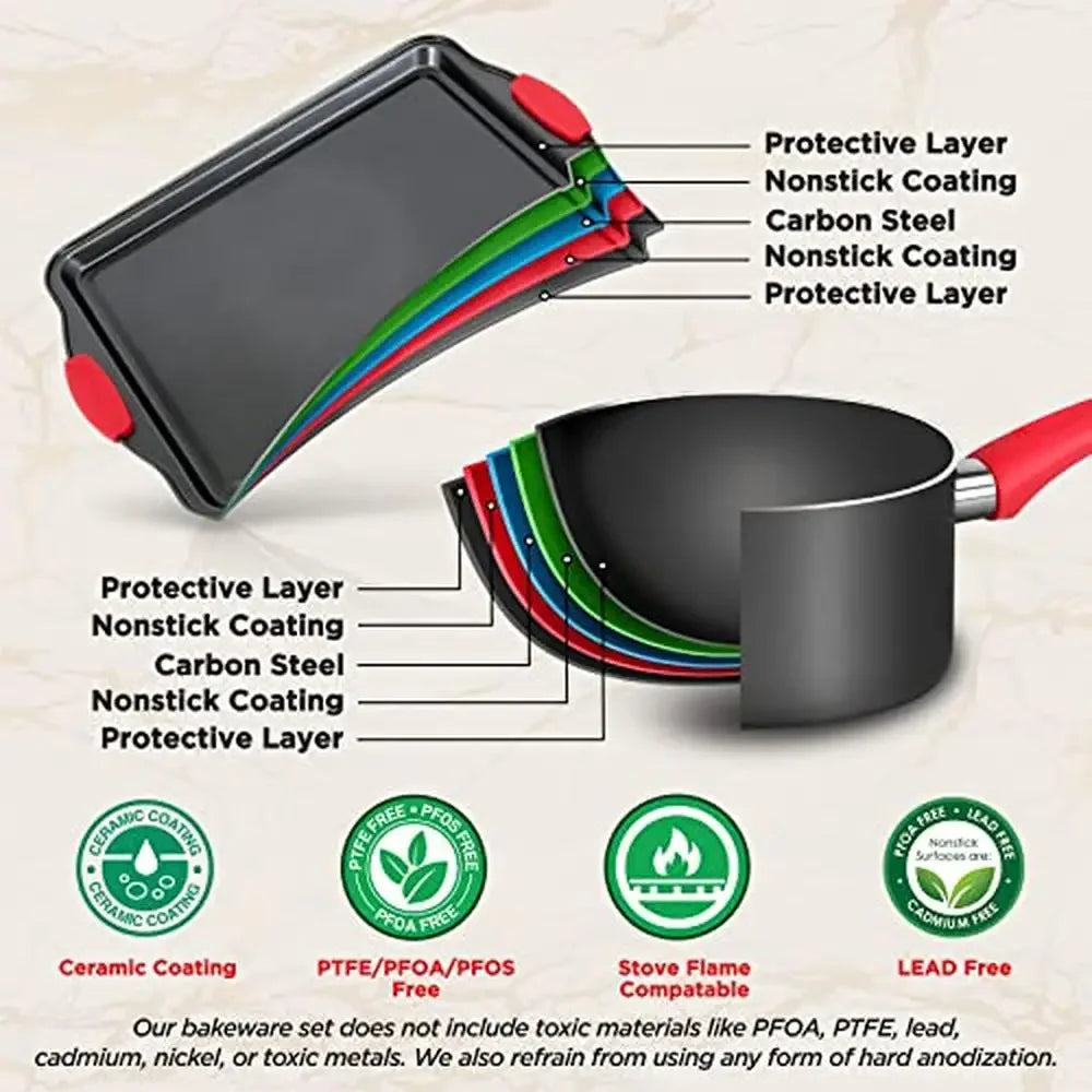 Non-Stick Cookware Set with Silicone Handles for Universal Cooking