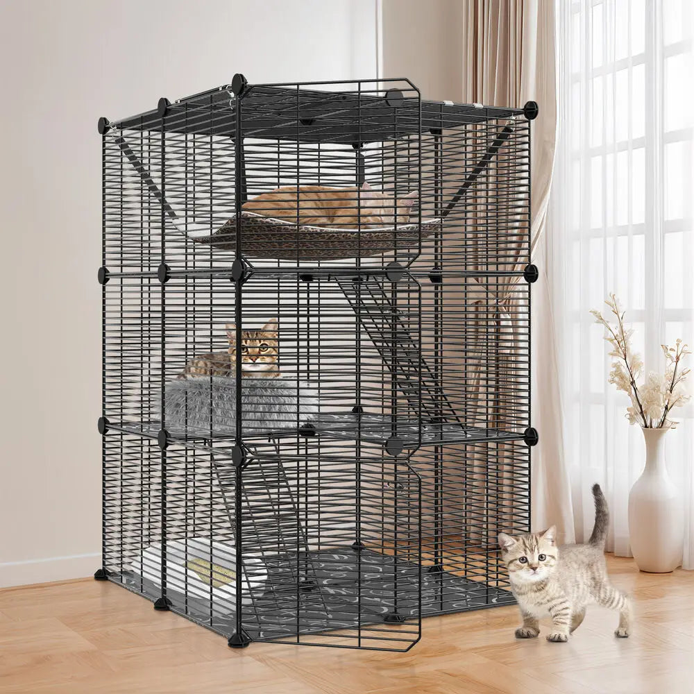 Closure UltraDurable IndustrialGrade Three Tier Metal Wire Cat CagePlaypen Hammock