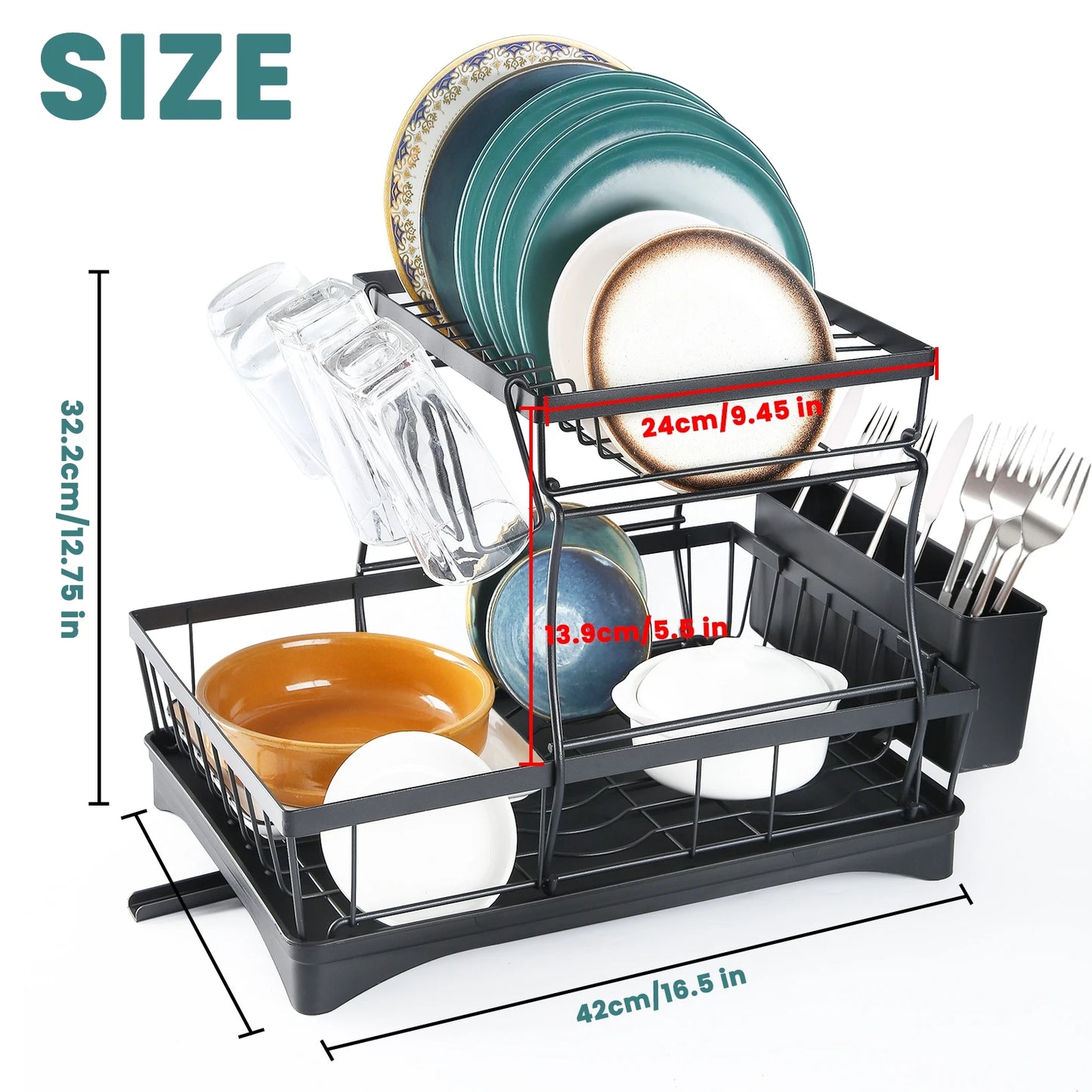 Hign-concerned Two-Tier Dish Drying Rack Metal for Kitchen