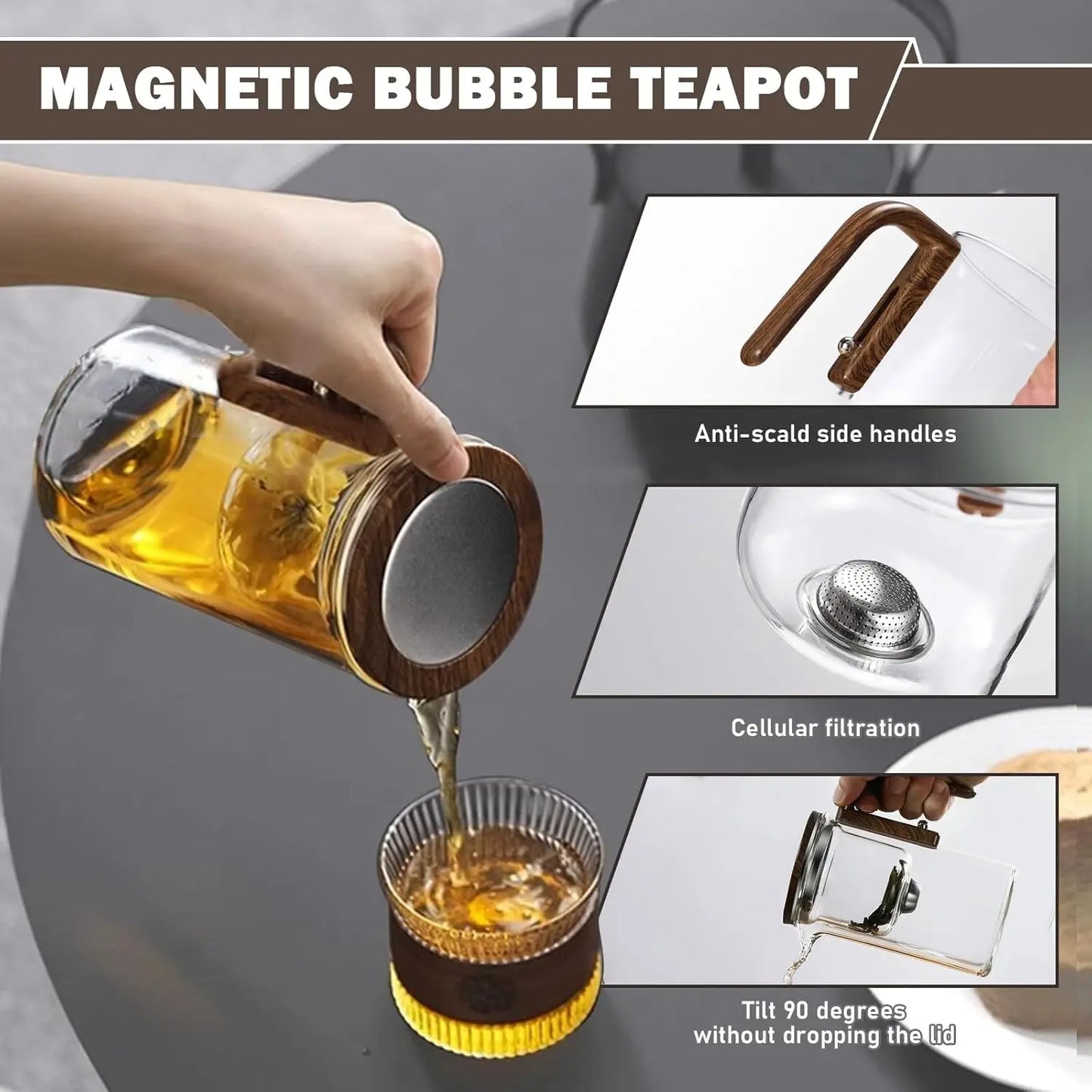 Enchanti Glass Tea Pot with Infuser and Wooden Handle