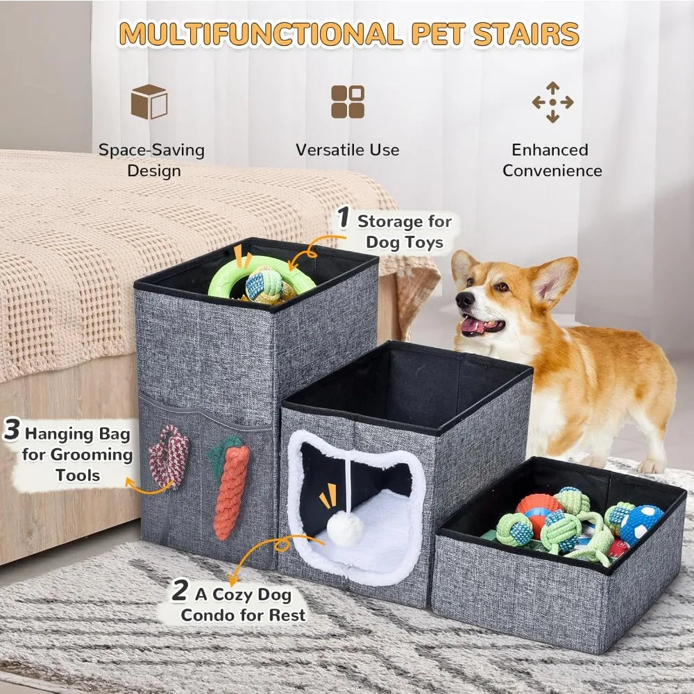 Bilibrara Foldable Dog Stairs Non Slip 3 Step Pet Steps
