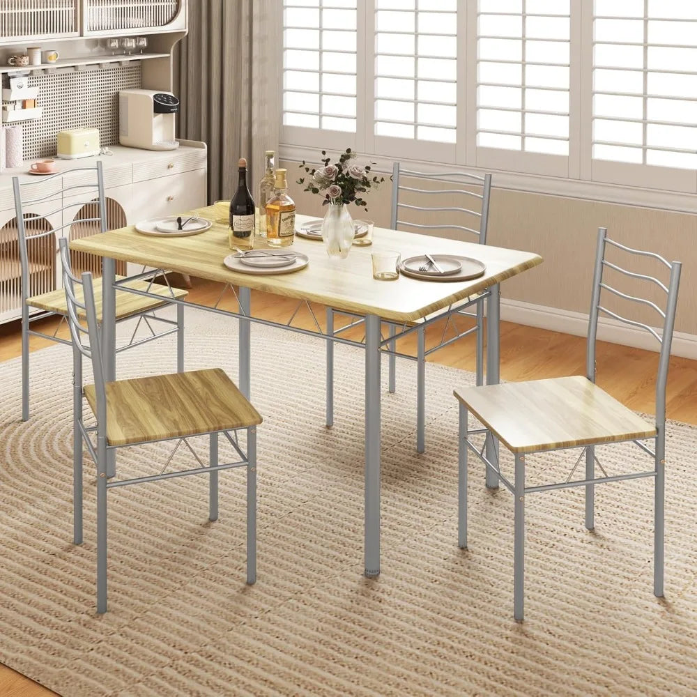 Contemporary Dining Table Set With Metal Frame And Chairs