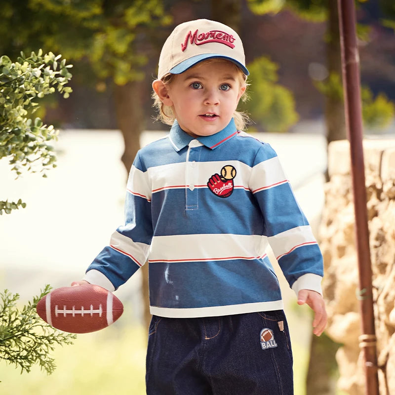 Dave Bella Boys Long Sleeve Spring Polo Shirt Stripe Cotton