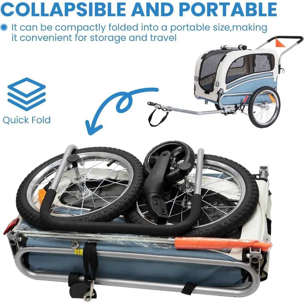 2 in 1 Pet Bicycle Trailer and Stroller Carrier for Pets
