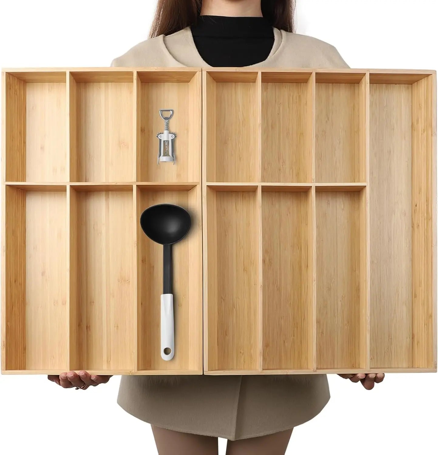 Bamboo Drawer Organizer Set for Kitchen Cutlery and Utensils