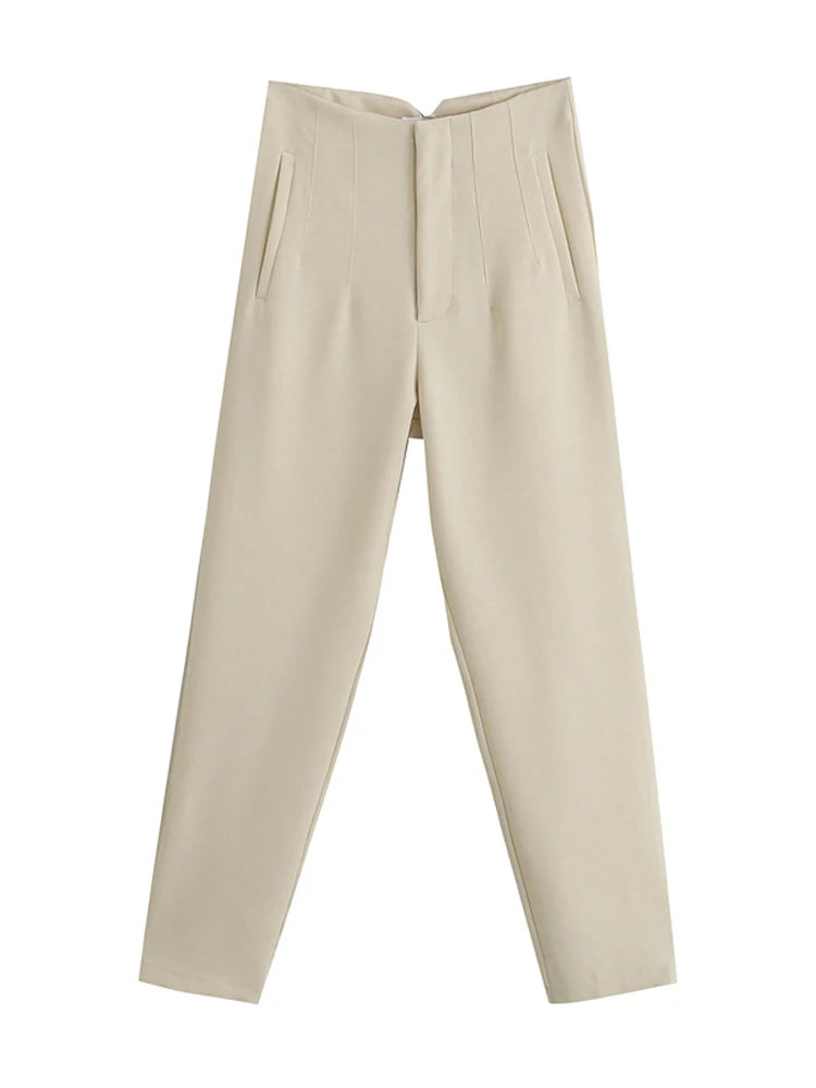 TRZA Women Office Wear Pants With Seam Detail High Waist
