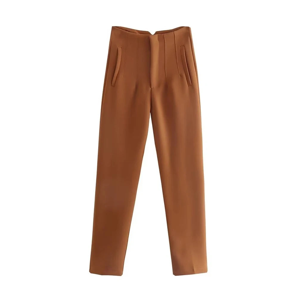 TRZA Women Office Wear Pants With Seam Detail High Waist