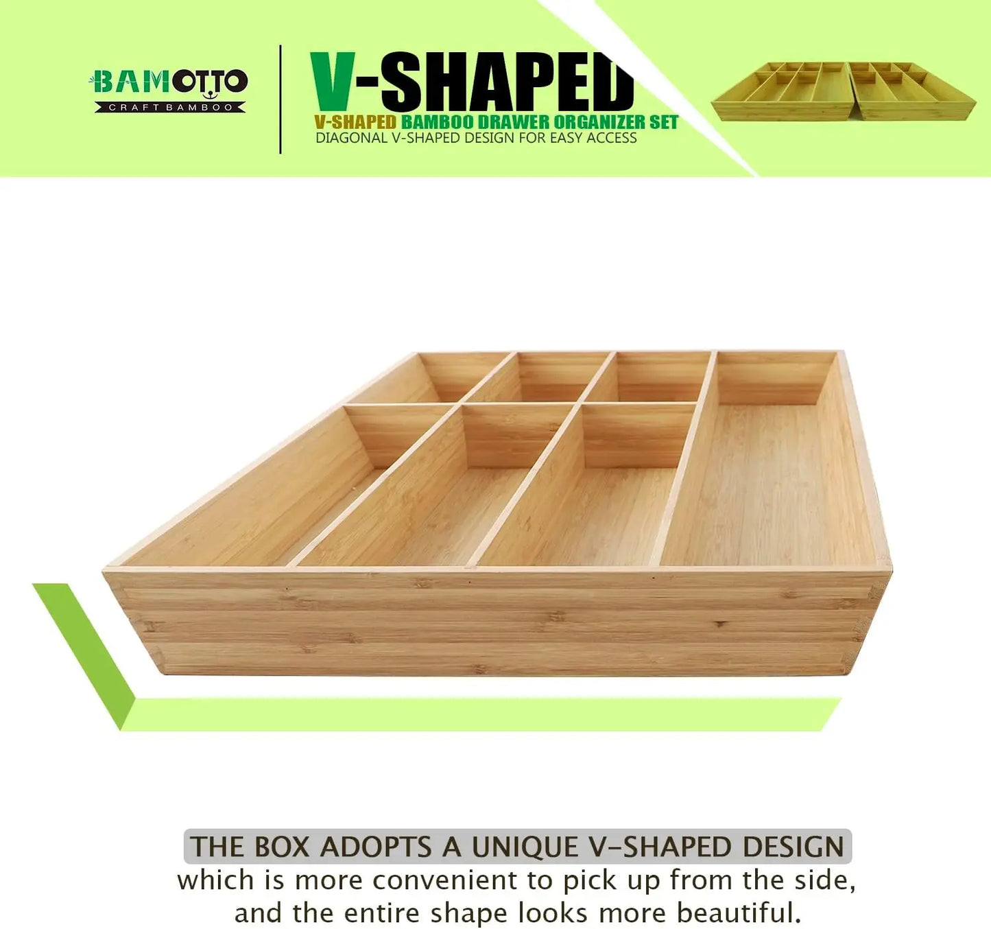 Bamboo Drawer Organizer Set for Kitchen Cutlery and Utensils