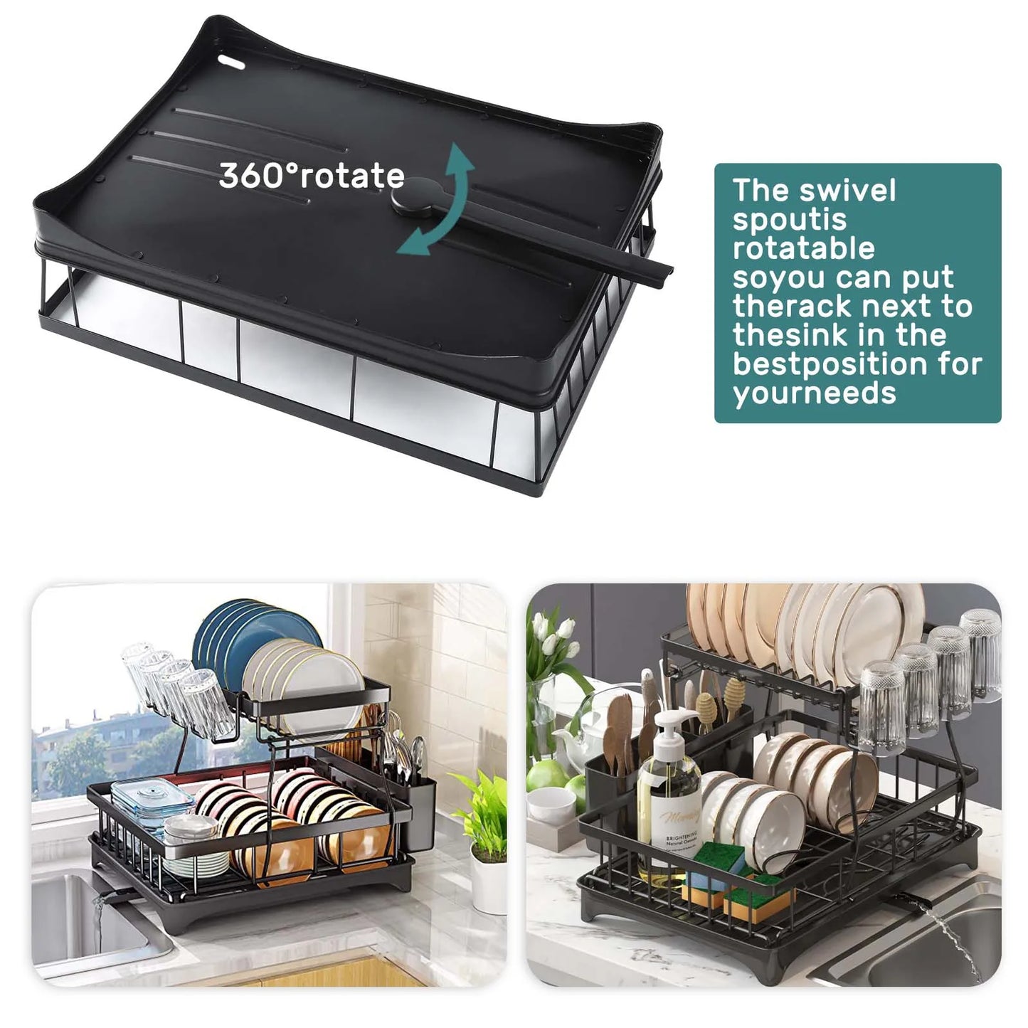Hign-concerned Two-Tier Dish Drying Rack Metal for Kitchen