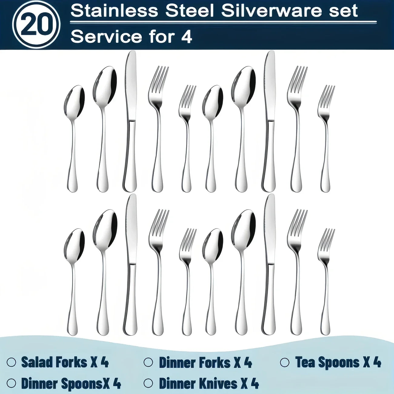 Stainless Steel Silverware Set 60 20Piece UltraDurablePremium Dishwasher Safe Rustproof