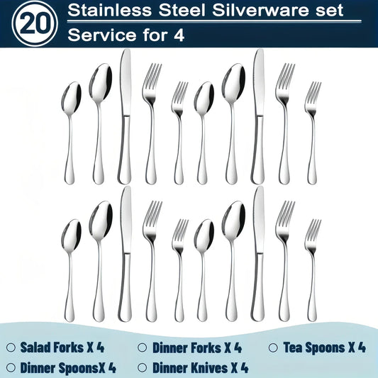 Stainless Steel Silverware Set 60 20Piece UltraDurablePremium Dishwasher Safe Rustproof