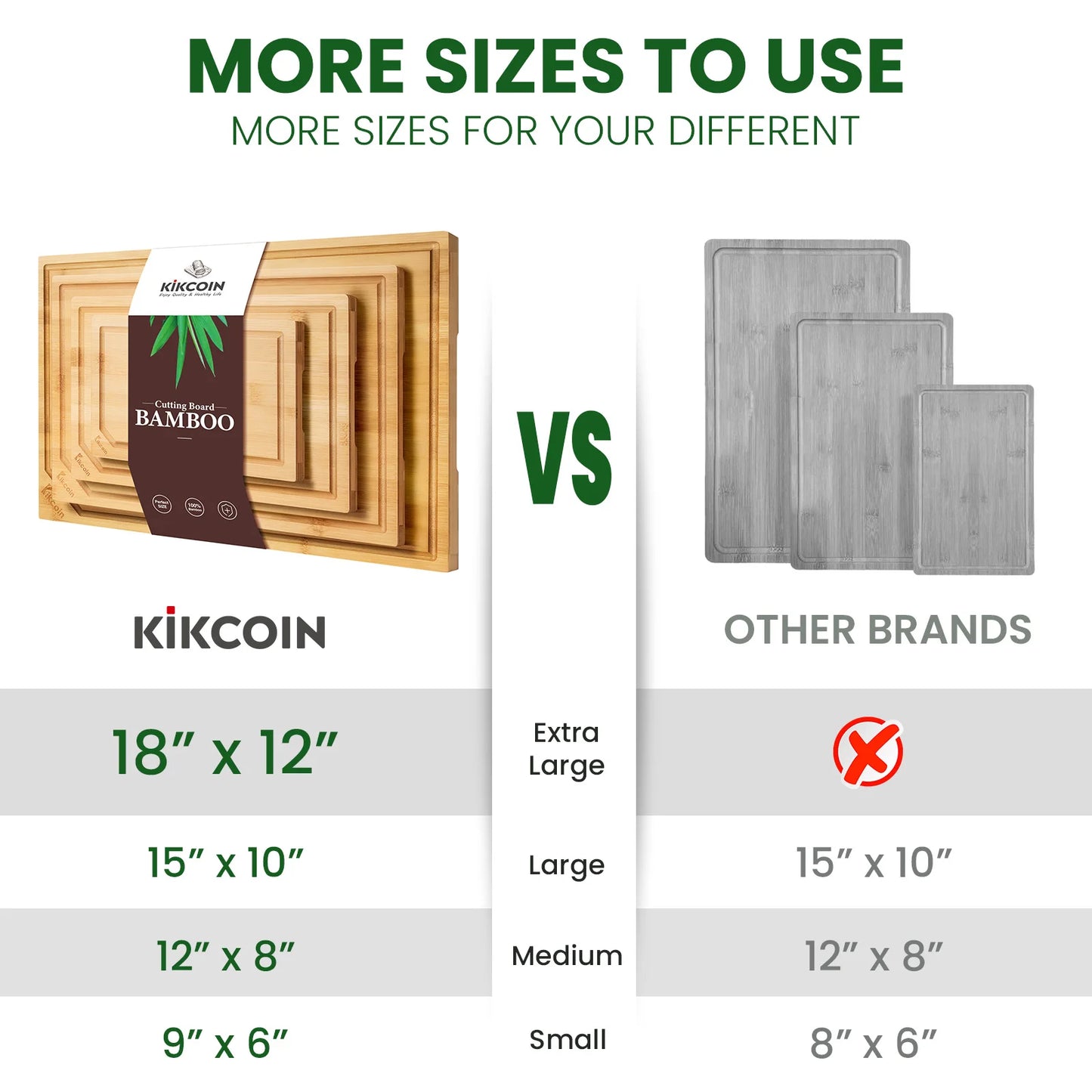 Kikcoin Bamboo Cutting Board Set Heavy Duty Juice Groove