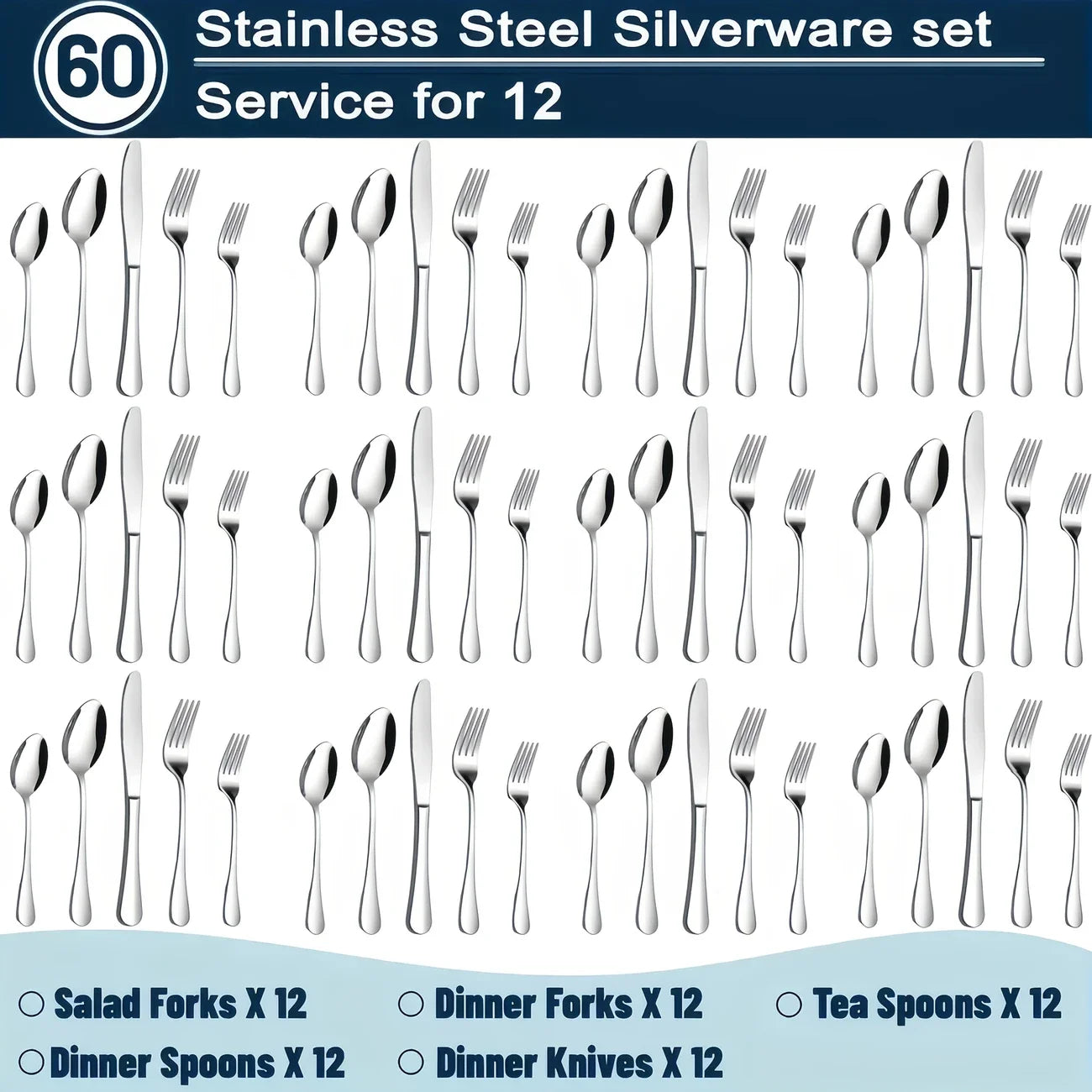 Stainless Steel Silverware Set 60 20Piece UltraDurablePremium Dishwasher Safe Rustproof