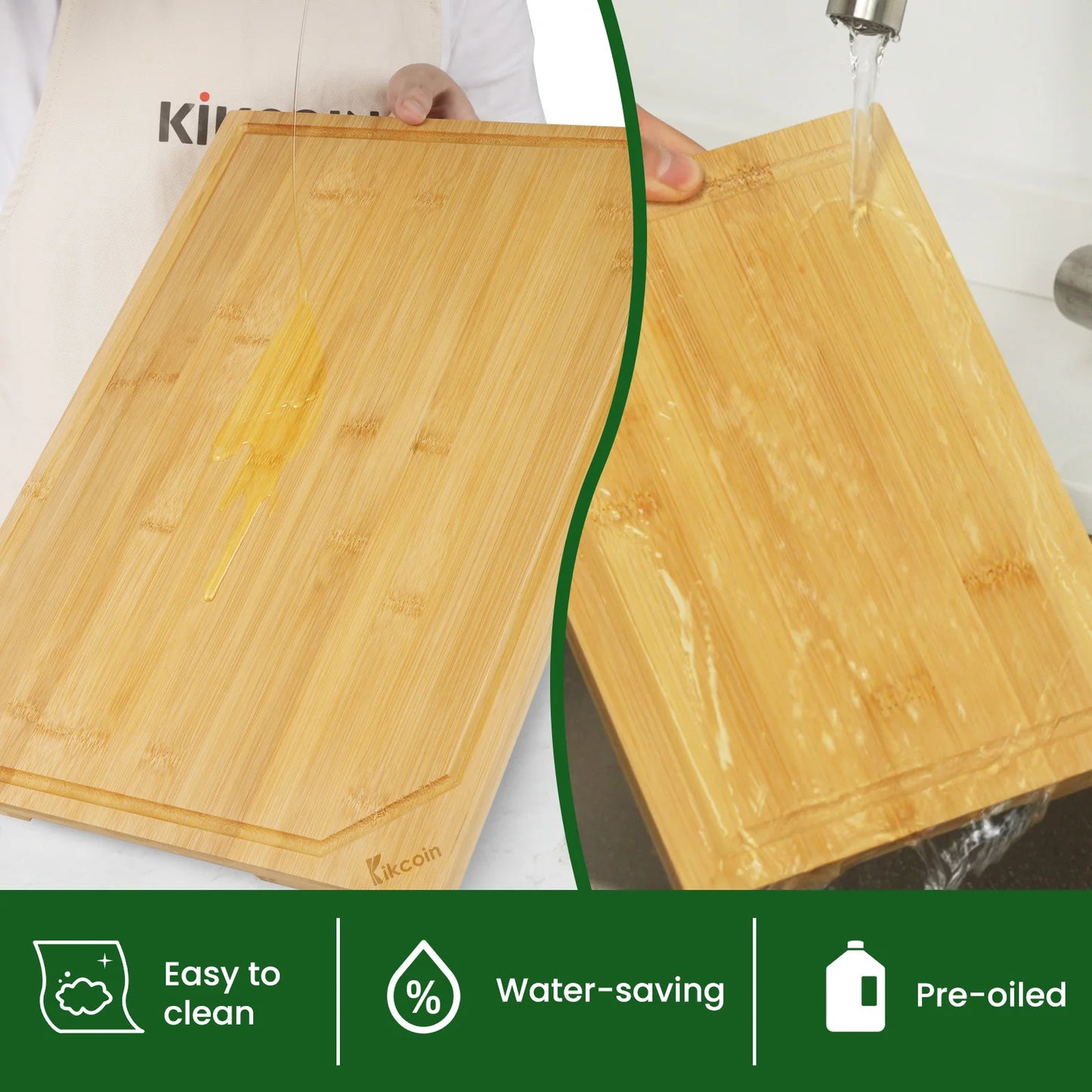 Kikcoin Bamboo Cutting Board Set Heavy Duty Juice Groove