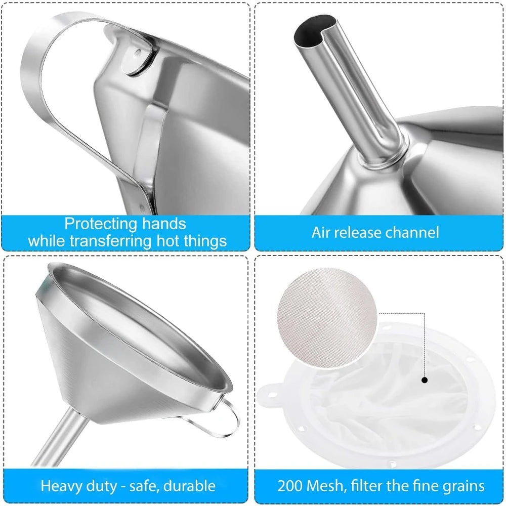 Hign-concerned Stainless Steel Funnel With 200 Mesh Filter