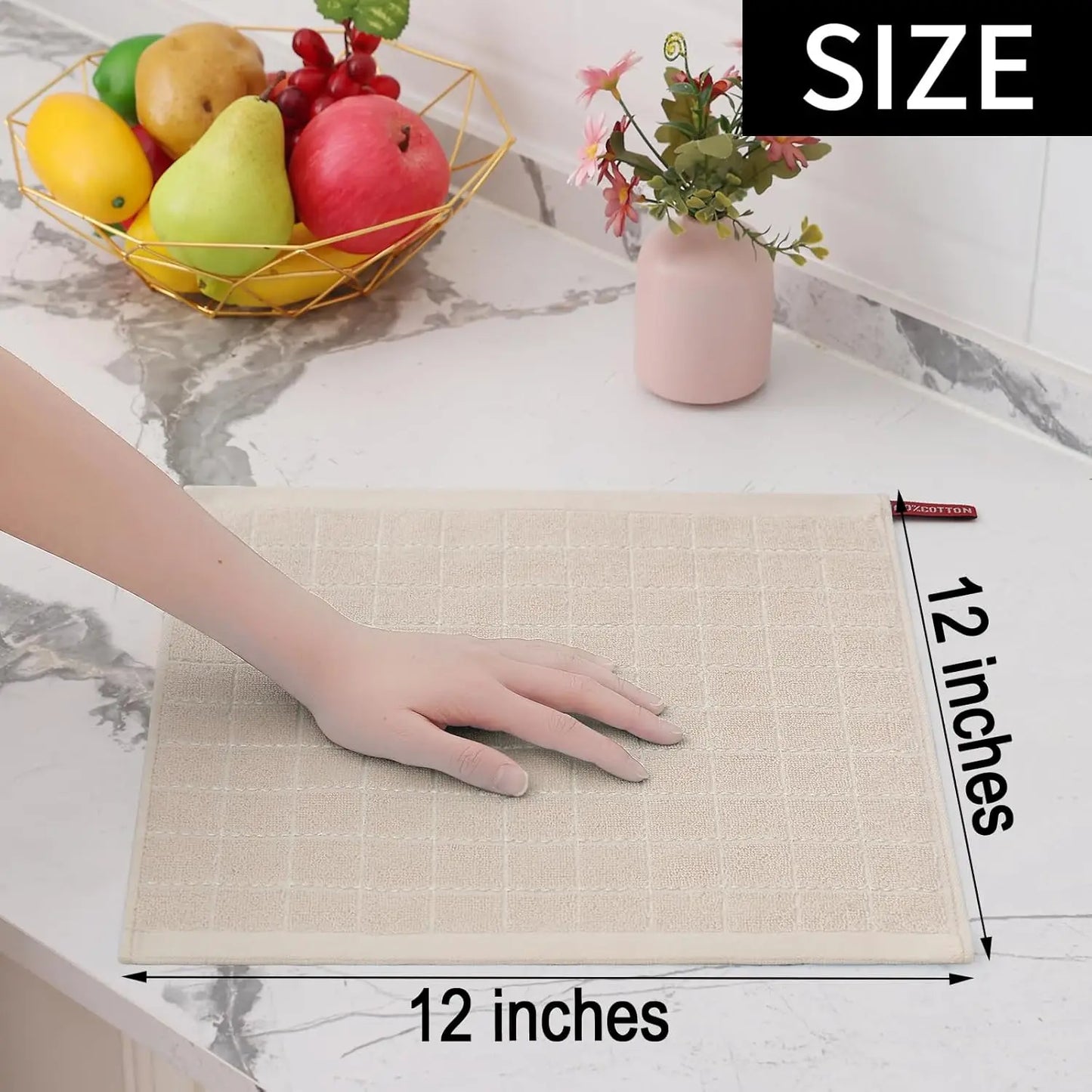 Zhejiang Terry Kitchen Towels 4 Pack, Vintage Checkered Design, Super Absorbent Cloths For Kitchen Countertop Cleaning