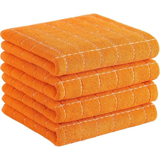 Zhejiang Terry Kitchen Towels 4 Pack, Vintage Checkered Design, Super Absorbent Cloths For Kitchen Countertop Cleaning