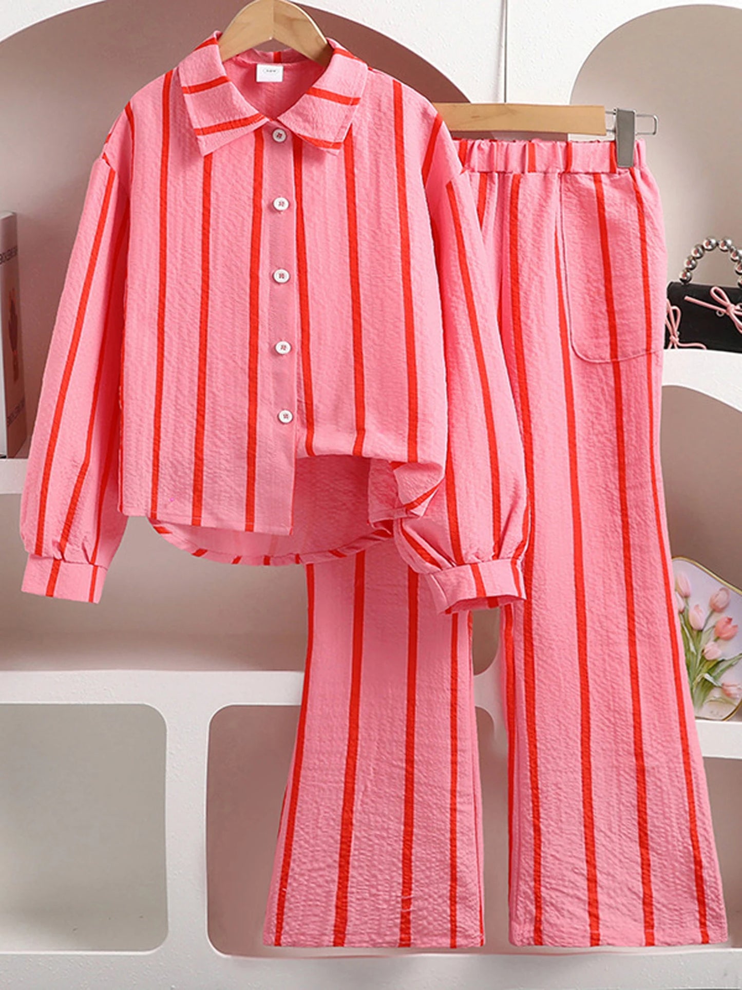 Girls 2 Piece Fall Outfit Set Long Sleeve Striped Top Pants