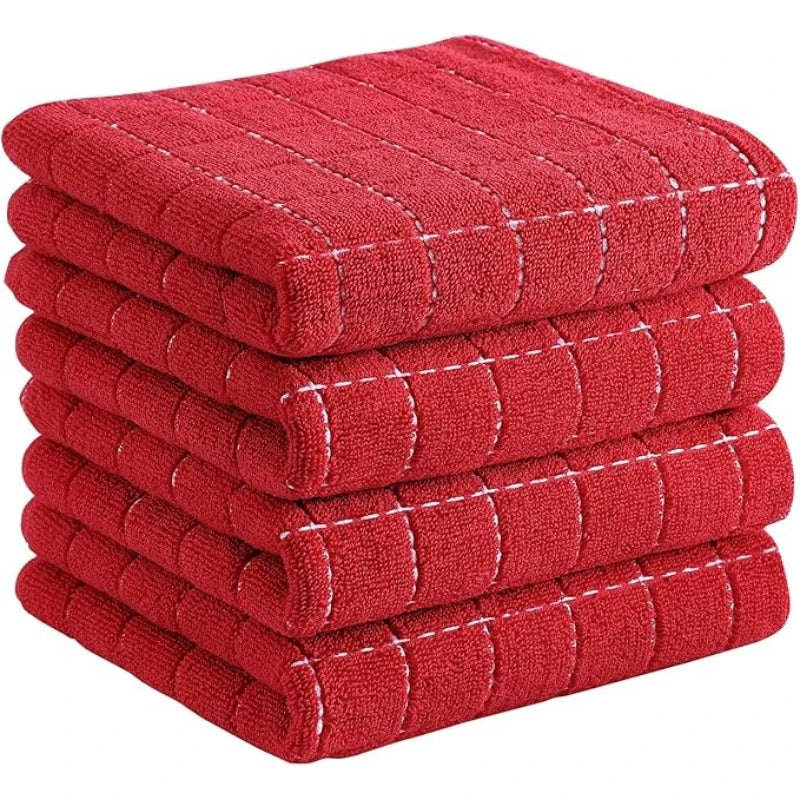 Zhejiang Terry Kitchen Towels 4 Pack, Vintage Checkered Design, Super Absorbent Cloths For Kitchen Countertop Cleaning