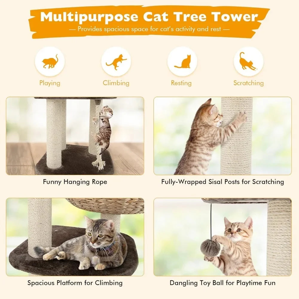 Modern Cat Tree with Natural Sisal Scratching Post and Condo