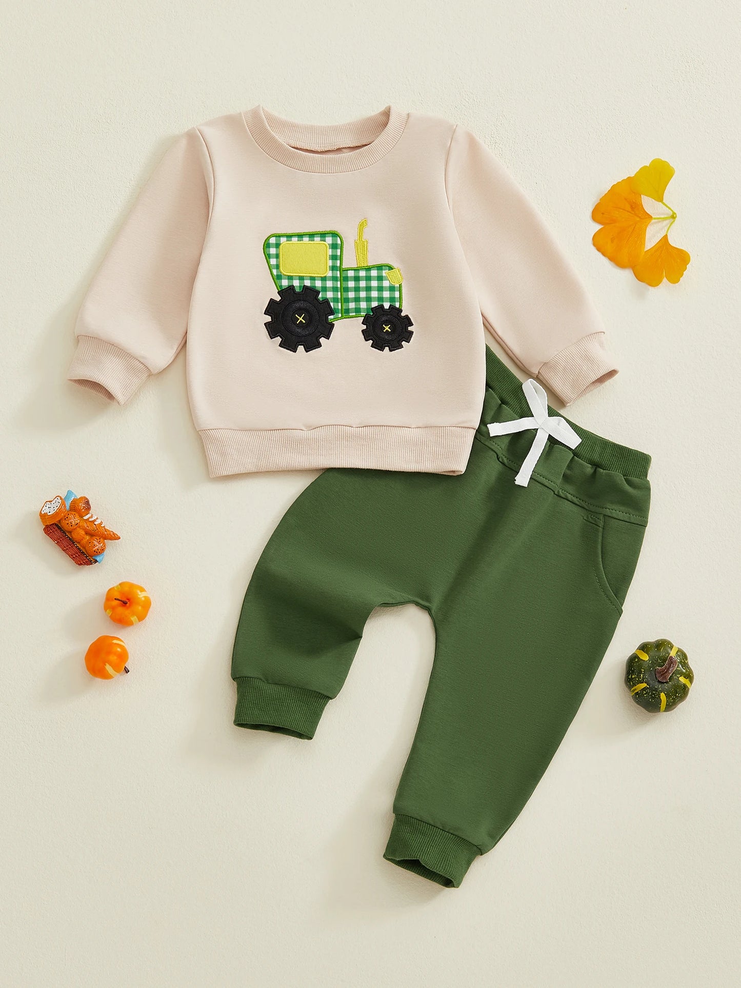 Emmababy Boys Dinosaur Embroidery 2-Piece Fall Outfit Set