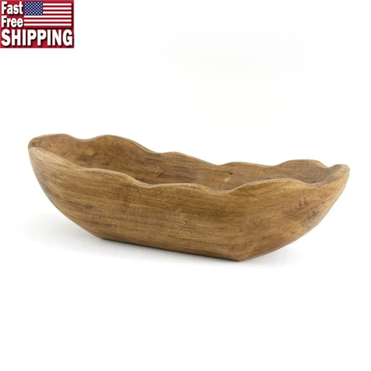 Hand Carved Wooden Dough Bowl Centerpiece For Tabletop Decor
