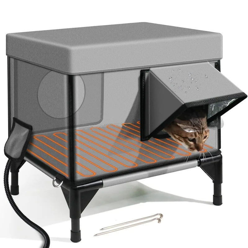 LZJVCN Outdoor Cat House Heated Winter Shelter Windproof Rainproof