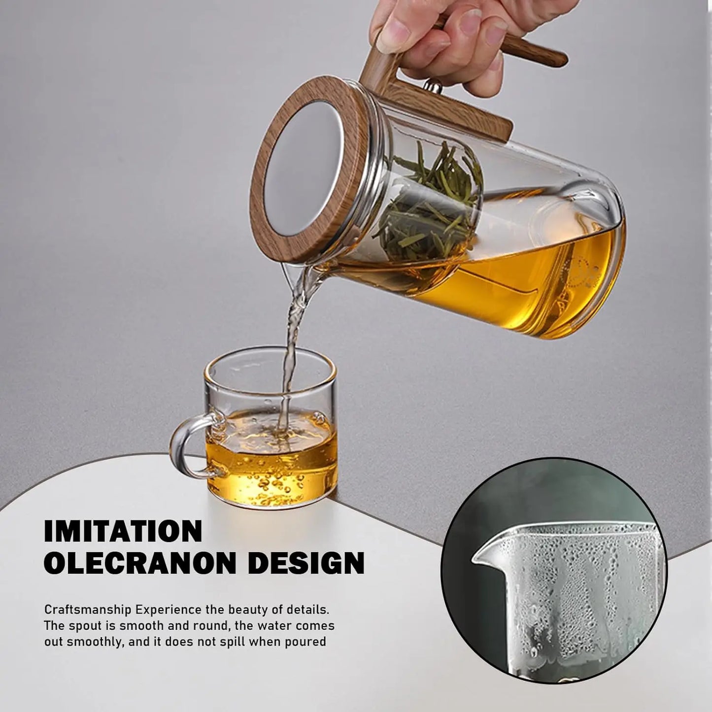 Enchanti Glass Tea Pot with Infuser and Wooden Handle