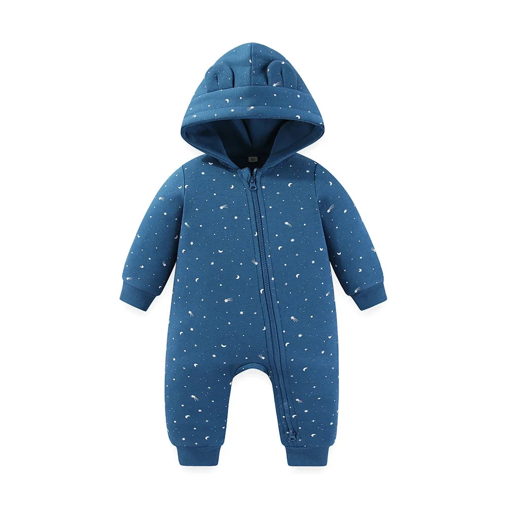 Unisex Hooded Baby Romper Jumpsuit With Zipper Long Sleeve