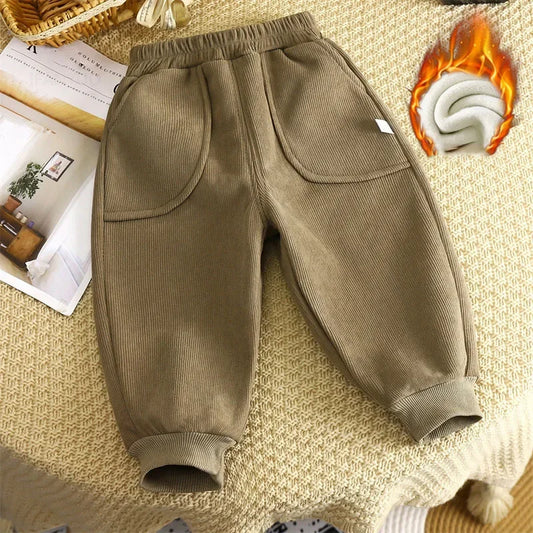 Kids Velvet Fleece Pants Warm Trousers For Daily Playwear
