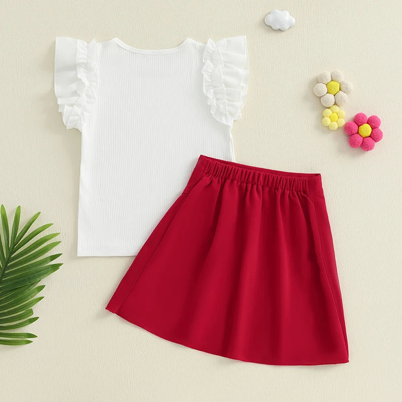 Emmababy Girls Summer Outfit Set Floral Skirt T Shirt Kids