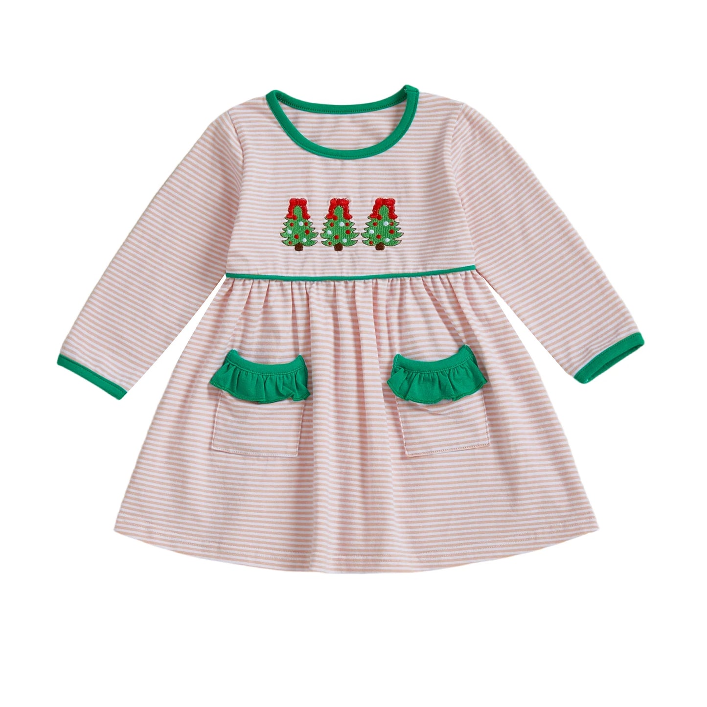 Baby Girl Holiday Plaid Dress With Reindeer Embroidery Bow